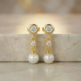VAOOV 925 Ayar Gümüş Sallantılı Taşlı Gold İnci Küpe