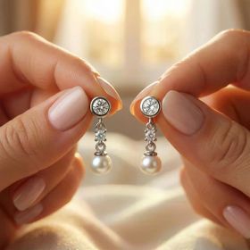 VAOOV 925 Ayar Gümüş Sallantılı Taşlı İnci Küpe