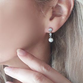 VAOOV 925 Ayar Gümüş Sallantılı Taşlı İnci Küpe
