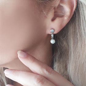 VAOOV 925 Ayar Gümüş Sallantılı Taşlı İnci Küpe
