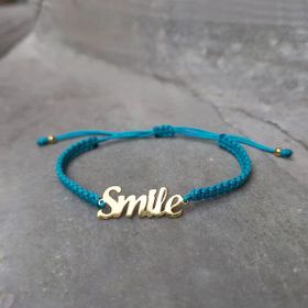 VAOOV 925 Ayar Gümüş Smile Yazılı Turkuaz Makrome Örgü Bileklik