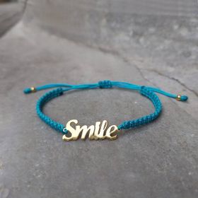 VAOOV 925 Ayar Gümüş Smile Yazılı Turkuaz Makrome Örgü Bileklik