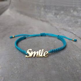 VAOOV 925 Ayar Gümüş Smile Yazılı Turkuaz Makrome Örgü Bileklik