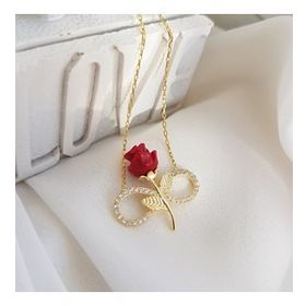 Vaoov 925 Ayar Gümüş Sonsuzluk Kırmızı Gül Kadın Kolye