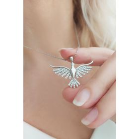 Vaoov 925 Ayar Gümüş Taşlı Anka Kuşu Kolye