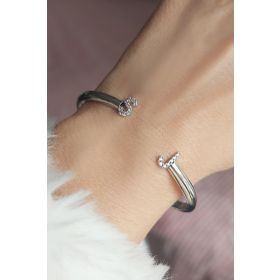 VAOOV 925 Ayar Gümüş Taşlı Harfli Kelepçe BileKlik