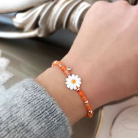 VAOOV 925 Ayar Gümüş Turuncu Kuvars Taşlı Papatya Bileklik