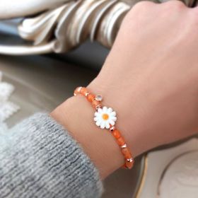 VAOOV 925 Ayar Gümüş Turuncu Kuvars Taşlı Papatya Bileklik