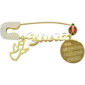 VAOOV 925 Ayar Gümüş Uğurböceği ve Melek Figürlü İsimli Bebek İğnesi