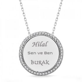 Vaoov 925 Ayar Taşlı Plaka İsim Gümüş Kolye
