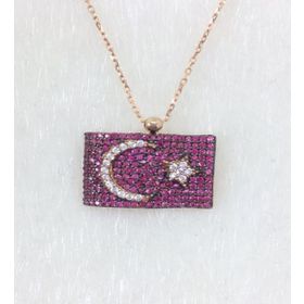 Vaoov 925 Ayar Türk Bayrağı Gümüş Kolye