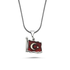 Vaoov 925 Ayar Türk Bayrağı Gümüş Kolye