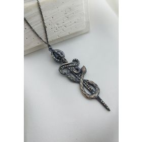 Vaoov 925 Ayar Yılanlı Kılıç Gümüş Kolye
