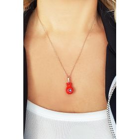 Vaoov El Yapımı Murano Camı Nar Gümüş Kolye