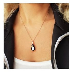 Vaoov El Yapımı Murano Camı Penguen Gümüş Kolye