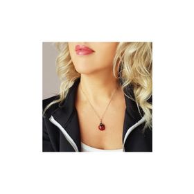 Vaoov El Yapımı Murano Camı Uğur Böceği Gümüş Kolye