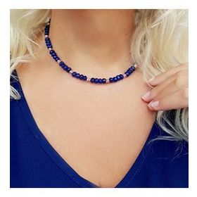 Vaoov Lacivert Kuvars ve Hematit Taşlı Gümüş Kolye