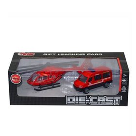 Vardem Oyuncak XFD1077 Kutulu Çek Bırak Die-Cast Minibüs ve Helikopter