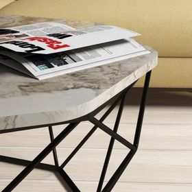 Variant Diamond Metal Ayaklı Beyaz Mermer Orta Sehpa