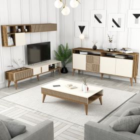Variant Milan Ceviz - Krem 3'lü Salon Takımı