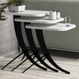 Variant Pion Metal Ayaklı 3'lü Beyaz Zigon Sehpa