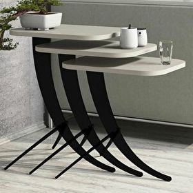 Variant Pion Metal Ayaklı 3'lü Krem Zigon Sehpa