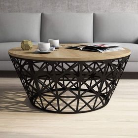 Variant Stil Metal Ferforje Meşe Orta Sehpa