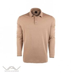 VAV Bej L Tlac-04 Polo Yaka Uzun Kol Tişört