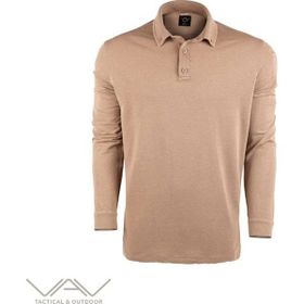 VAV Bej L Tlac-04 Polo Yaka Uzun Kol Tişört