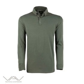 VAV Haki L Tlac-04 Polo Yaka Uzun Kol Tişört