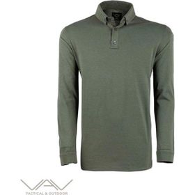 VAV Haki S Tlac-04 Polo Yaka Uzun Kol Tişört