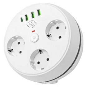 Vea VE-26583 3'lü 1.5 mt Kablolu 3 USB / Type-C Girişli Akım Korumalı Grup Priz