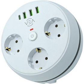 Vea VE-26583 3'lü 1.5 mt Kablolu 3 USB / Type-C Girişli Akım Korumalı Grup Priz
