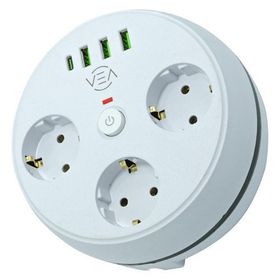Vea VE-26583 3'lü 1.5 mt Kablolu 3 USB / Type-C Girişli Akım Korumalı Grup Priz