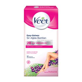 Veet Easy-Gelwax Normal Ciltler İçin 12 Adet Sir Ağda Bandı