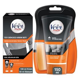 Veet Men 100&50 ml Özel Bölgeler İçin Tüy Dökücü Krem Seti+ Veet Men 150 ml Duşta Tüy Dökücü Krem