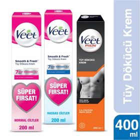 Veet Süper Fırsat Paketi Bacak ve Vücut Bölgesi Normal Ciltler 2x200 ml Tüy Dökücü Krem