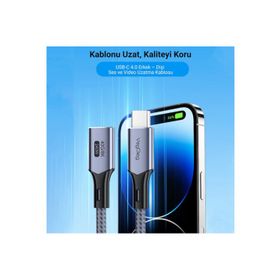 Veggieg 1 mt E-Mark 240W 40 GBPS Thunderbolt 4 8K 60 Hz Type-C USB 4.0 Uzatma Kablosu