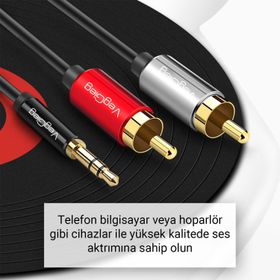 Veggieg 2 mt 3.5 mm AUX to 2 RCA Ses Kablosu