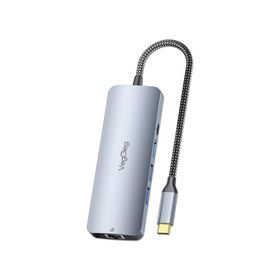 Veggieg 3.5 mm 4K 60 Hz HDMI Gigabit Ethernet 3 USB-A 2 Type-C Aux SD Micro SD Kart Okuyucu Çevirici Çoklayıcı Hub