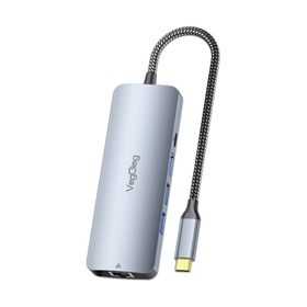 Veggieg 3.5 mm 4K 60 Hz HDMI Gigabit Ethernet 3 USB-A 2 Type-C Aux SD Micro SD Kart Okuyucu Çevirici Çoklayıcı Hub