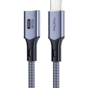 Veggieg 50 cm E-Mark 240W 40 GBPS Thunderbolt 4 8K 60 Hz Type-C USB 4.0 Uzatma Kablosu