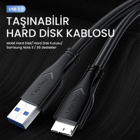 Veggieg 50 cm Micro B HDD Şarj ve Data 3.0 USB Kablo