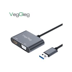 Veggieg USB-A to 4K 30 Hz HDMI ve 1080P 60 Hz VGA Görüntü Çevirici Kablo