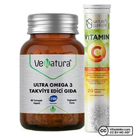 Venatura Ultra Omega-3 60 Kapsül + Nature's Supreme Vitamin C Zinc 20 Efervesan Tablet