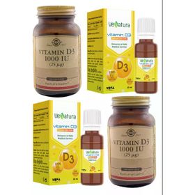 Venatura Vitamin D3 1000 IU 2x20 ml Damla + Solgar Vitamin D3 1000 IU 2x100 Kapsül