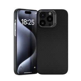 Vendas Apple iPhone 15 Pro Max Magsafe Şarj Özellikli 600D Kevlar Zore Krek Karbon Standlı Kapak Cep Telefonu Kılıfı