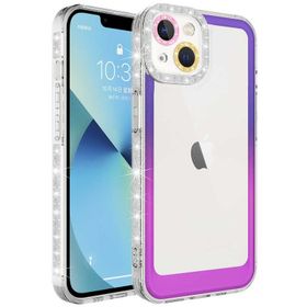 Vendas iPhone 14 Plus Pare Serisi Simli Renk Geçiş Tasarımlı Lens Korumalı Cep Telefonu Kılıfı