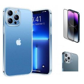 Vendas iPhone 14 Pro Kamera Çıkıntılı Soft Silikon Cam Ekran Koruyucu ve Kamera Lens Koruyucu Cep Telefonu Kılıfı