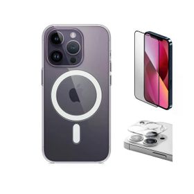 Vendas iPhone 14 Pro Magsafe Şarj Destekli Darbe Dirençli Fit Hard Silikon Kamera Lens ve Cam Ekran Koruyucu Cep Telefonu Kılıfı